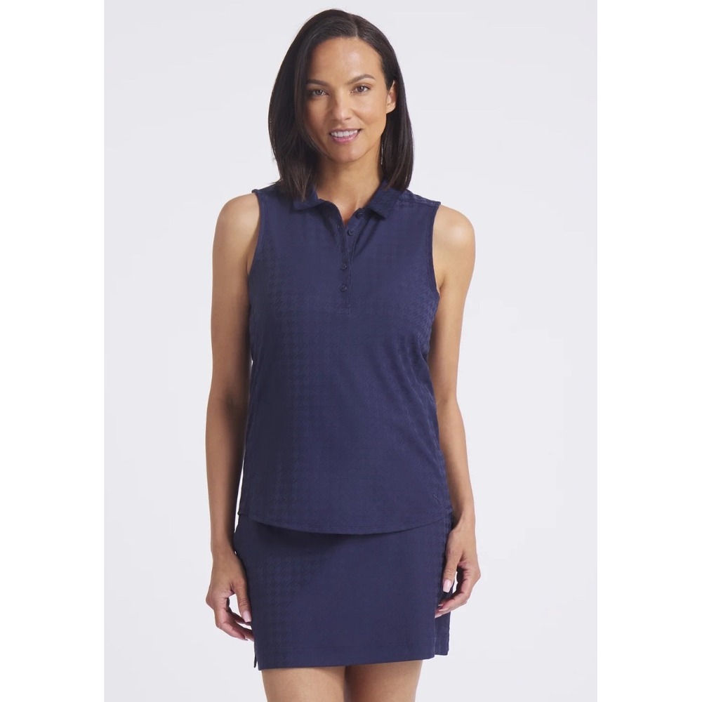 Puma Women's XL Navy Houndstooth‎ Sleeveless Golf Polo, Tennis,Pickle Ball 2pc